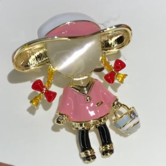 18K Gold Opal Carry Bag Girl Brooch - Picture 6 of 8